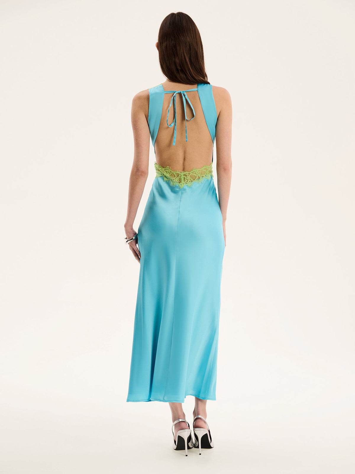 Aurelia Lace Trim Maxi Dress in Turquoise and Green