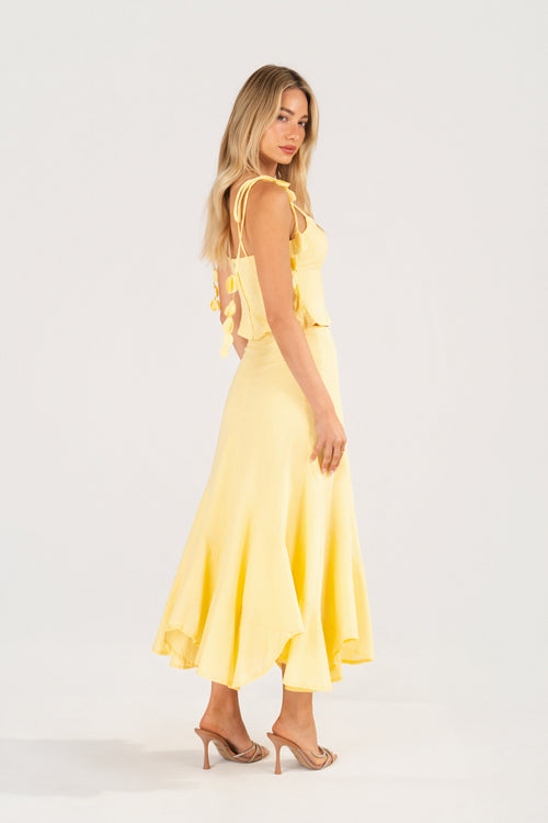 Belle Two Piece Set - Cropped Top with Petals & Maxi Skirt