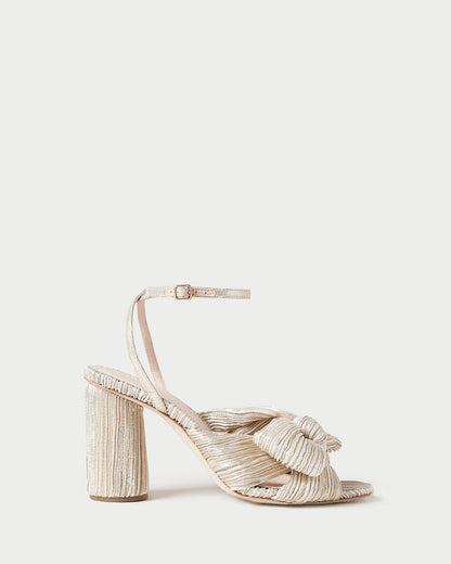 Camellia Platinum Pleated Bow Heel