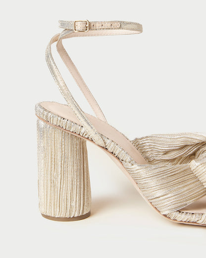 Camellia Platinum Pleated Bow Heel