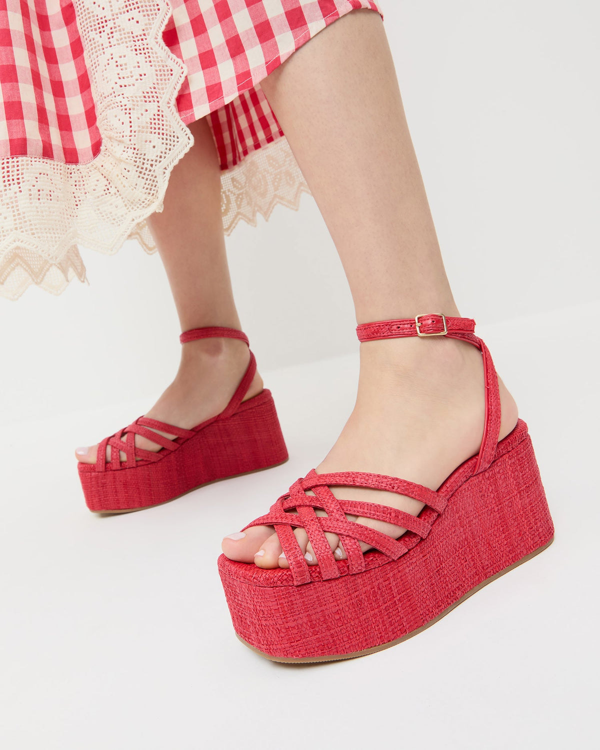Channing Red Raffia Platform Sandal