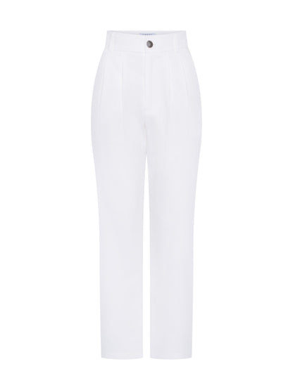 Cinnamon Relaxed Trousers in White Cotton/Tencel