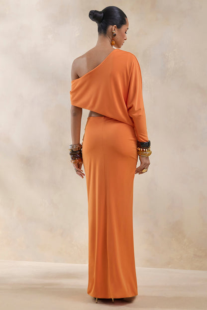 Marlena | Orange Twisted Split Maxi Skirt