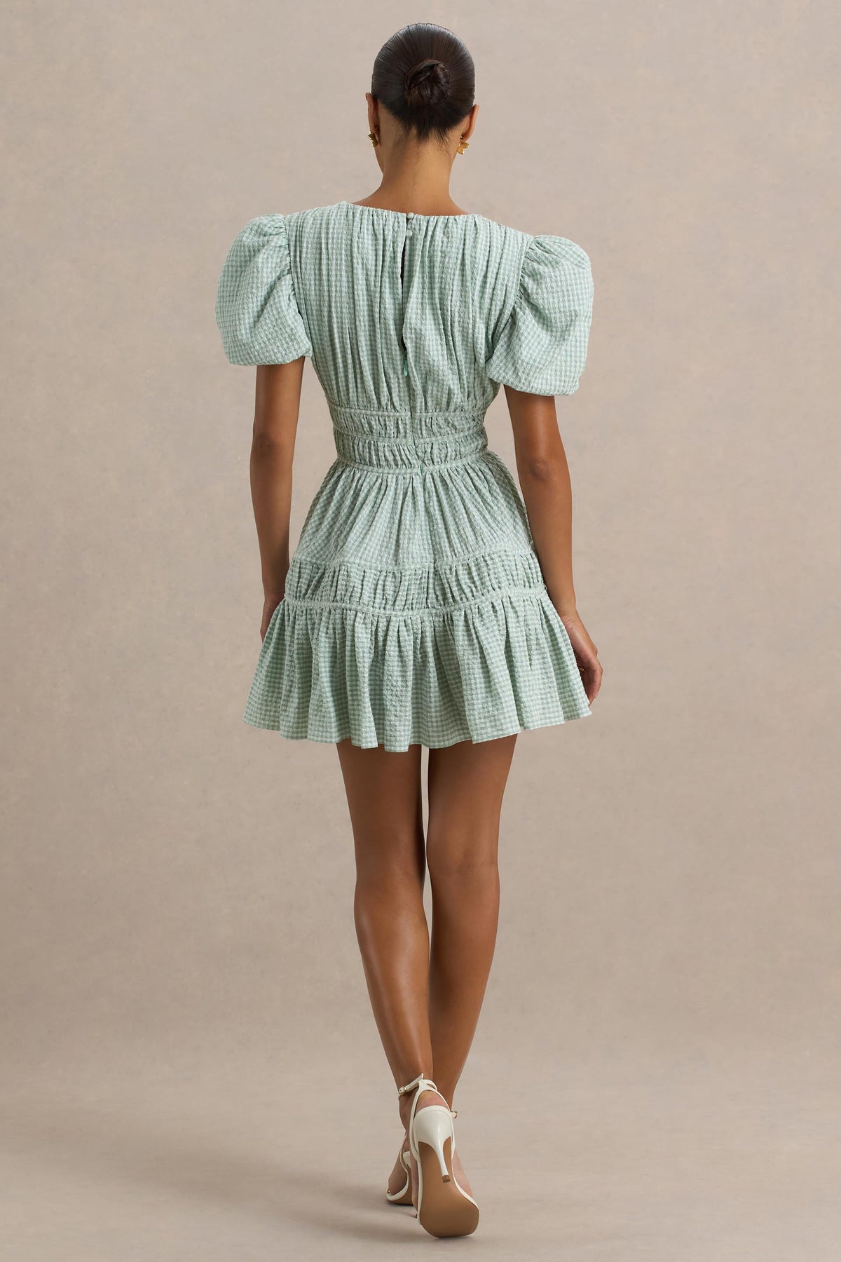 Laurelle | Green Extreme Plunge-Neck Mini Dress With Ruffled Detailing