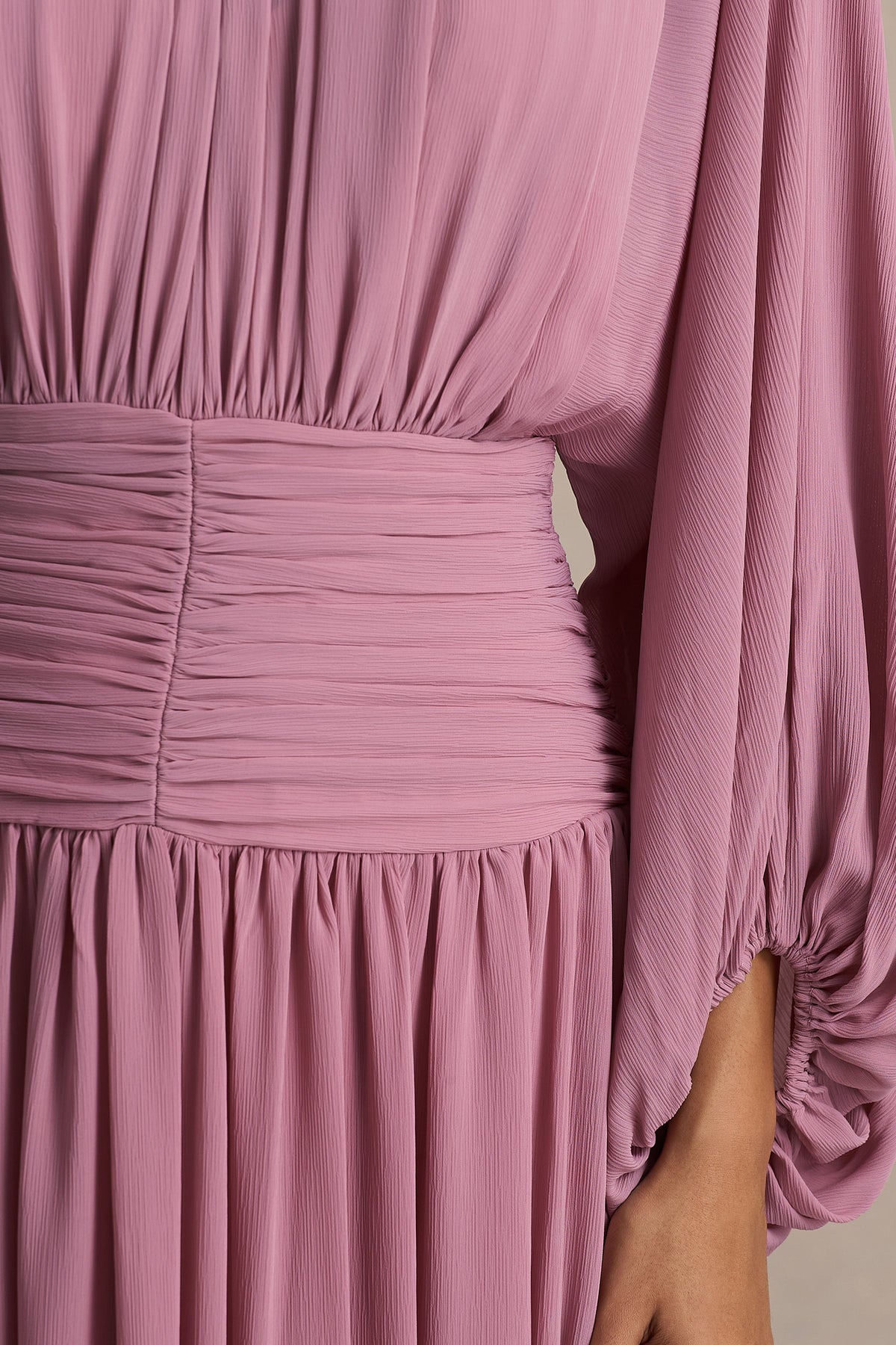 Annabel | Dusty Pink High-Neck Midi Dress With Pleating