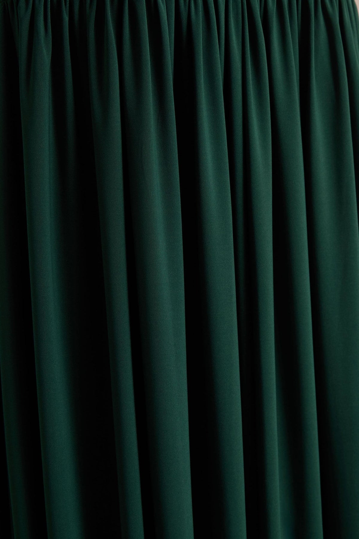 Kady | Dark Green Asymmetric-Neck Maxi Dress With Ruched Detailing