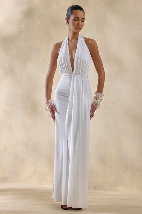 Doria | White Plunge-Neck Maxi Dress