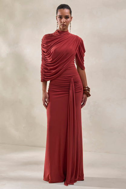Mireya | Rust Wrapped Maxi Skirt With Split