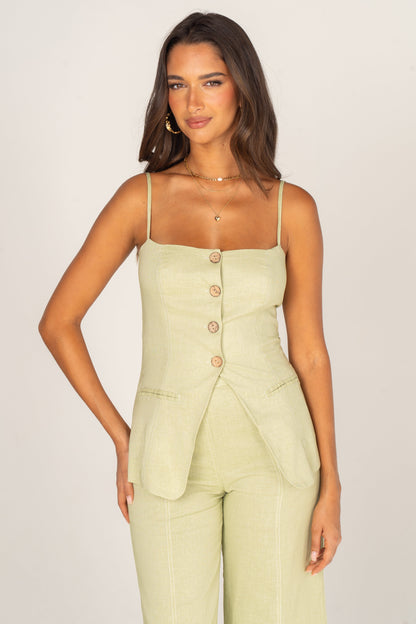 Callie Soft Green Peplum Top & Wide Leg Pant Set