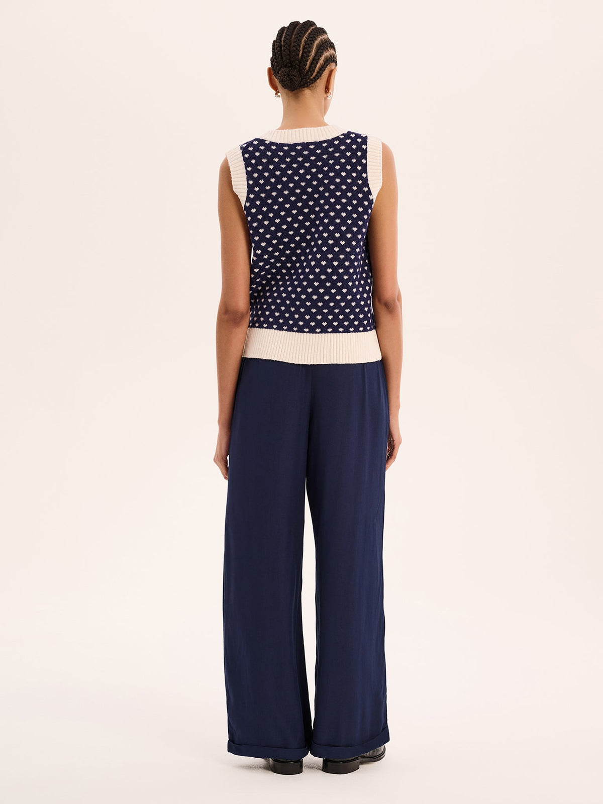 Candy Pleat Front Straight Leg Trouser in Navy