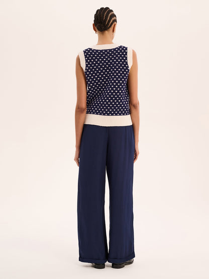 Candy Pleat Front Straight Leg Trouser in Navy