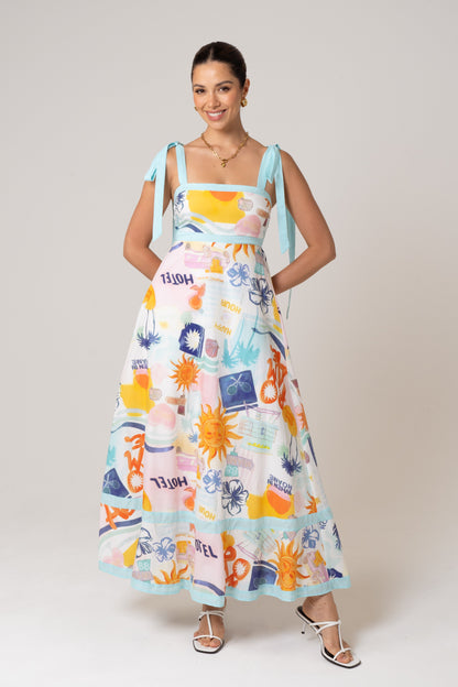 Tanya Holiday Print Maxi Dress