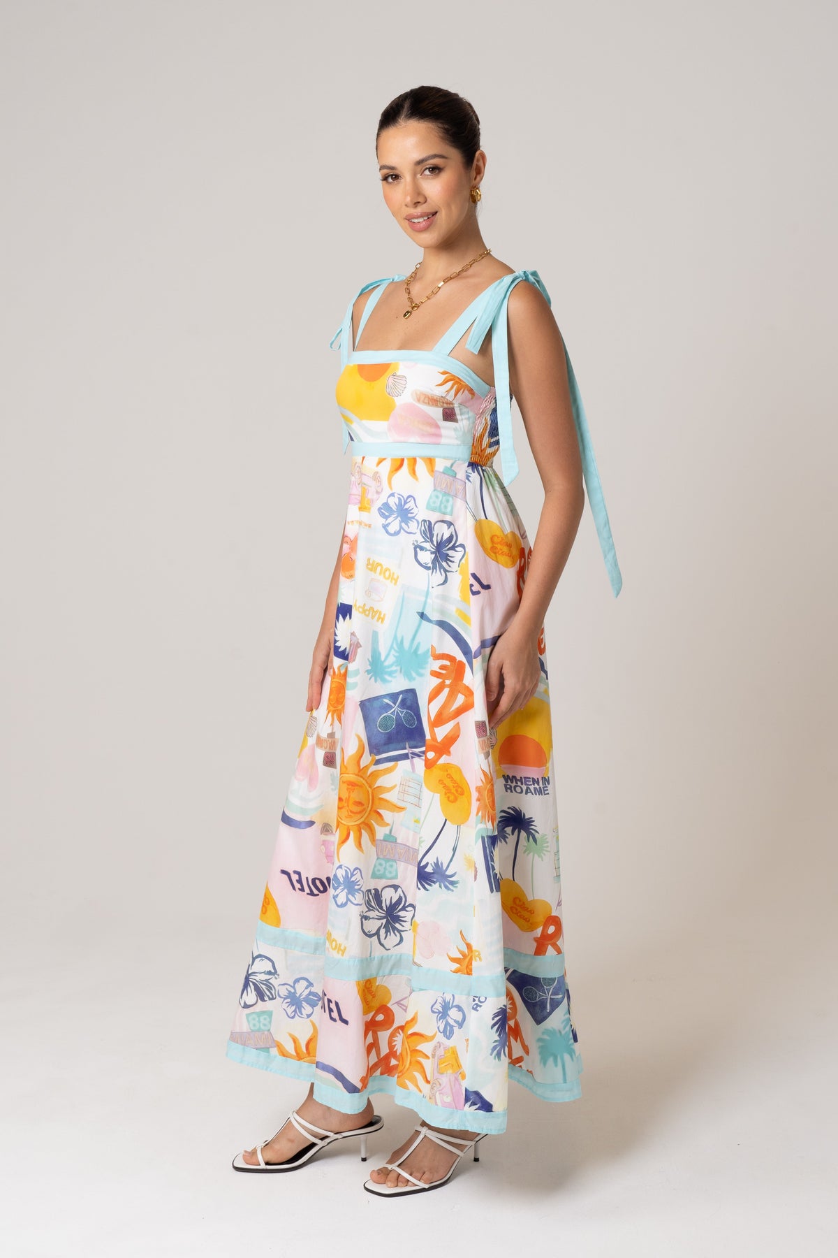 Tanya Holiday Print Maxi Dress