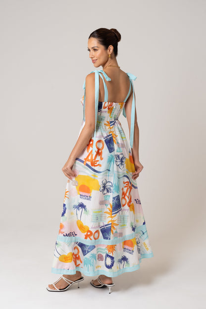 Tanya Holiday Print Maxi Dress