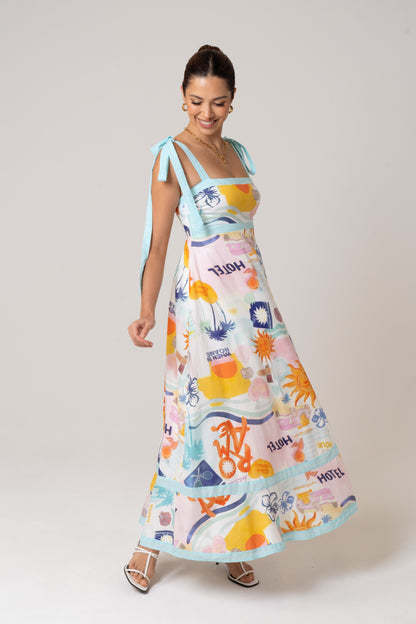 Tanya Holiday Print Maxi Dress