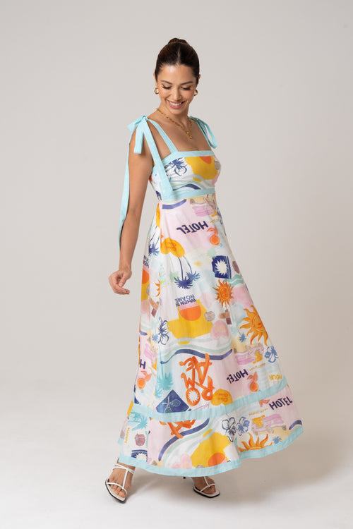 Tanya Holiday Print Maxi Dress
