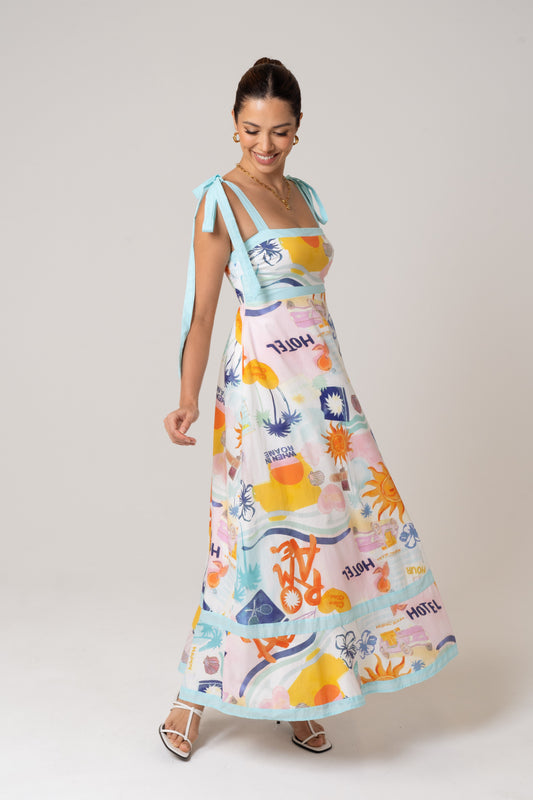 Tanya Holiday Print Maxi Dress