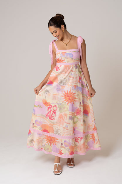 Tanya Holiday Print Maxi Dress