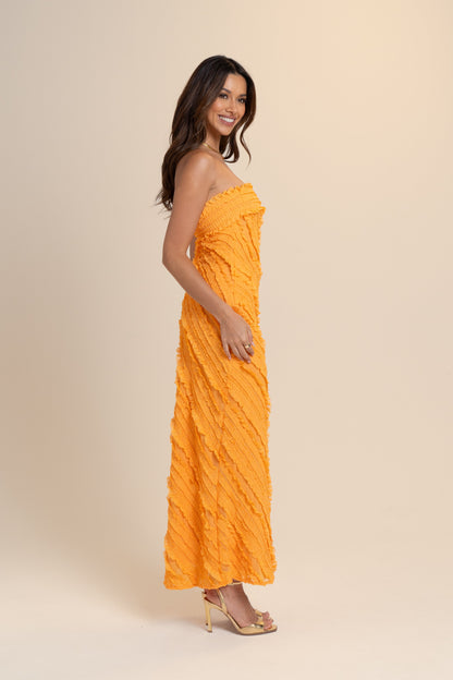 Dionne Strapless Textured Orange Maxi Dress