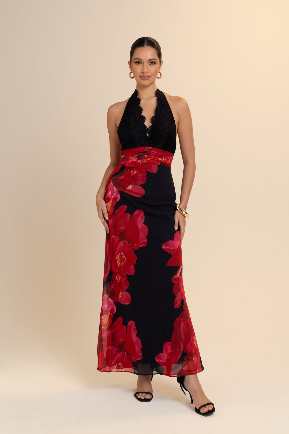 Heather Black Halter Neck Maxi Dress