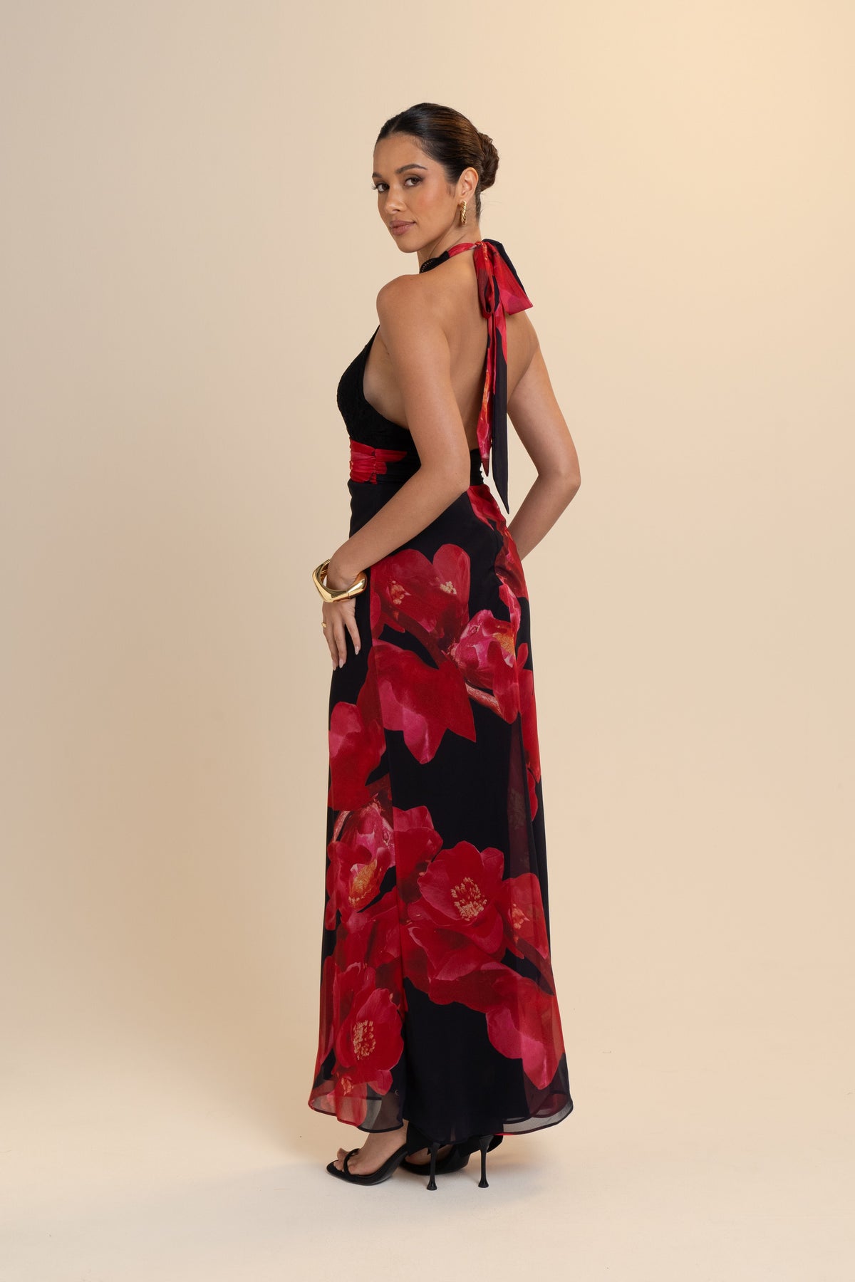 Heather Black Halter Neck Maxi Dress