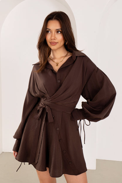 Danette Long Sleeve Chocolate Shimmer Mini Dress