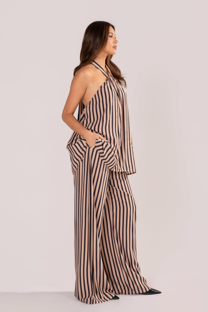 Dulcie Stripe Halter Tie Top & Wide Leg Pant Set