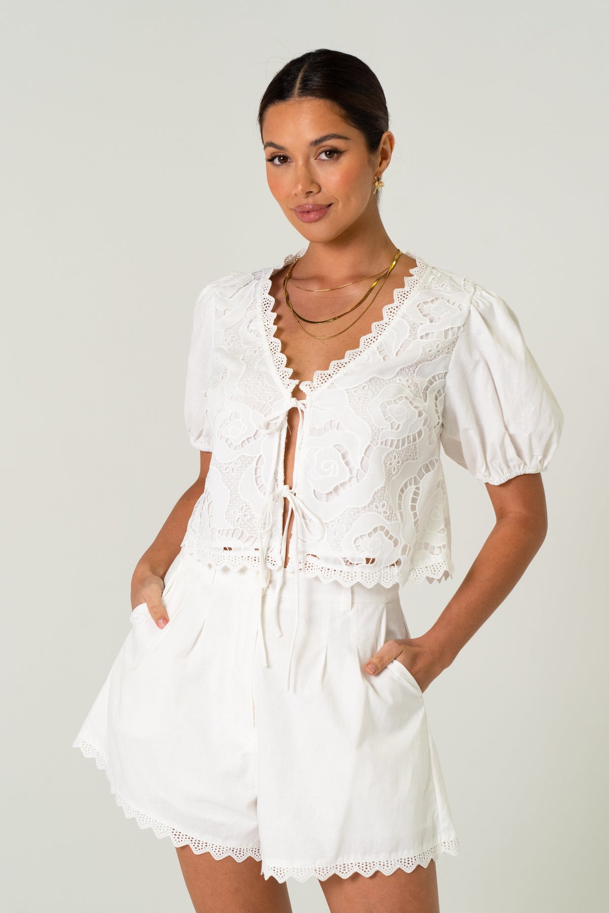 Brielle White Two-Piece Set - Top & Shorts Set