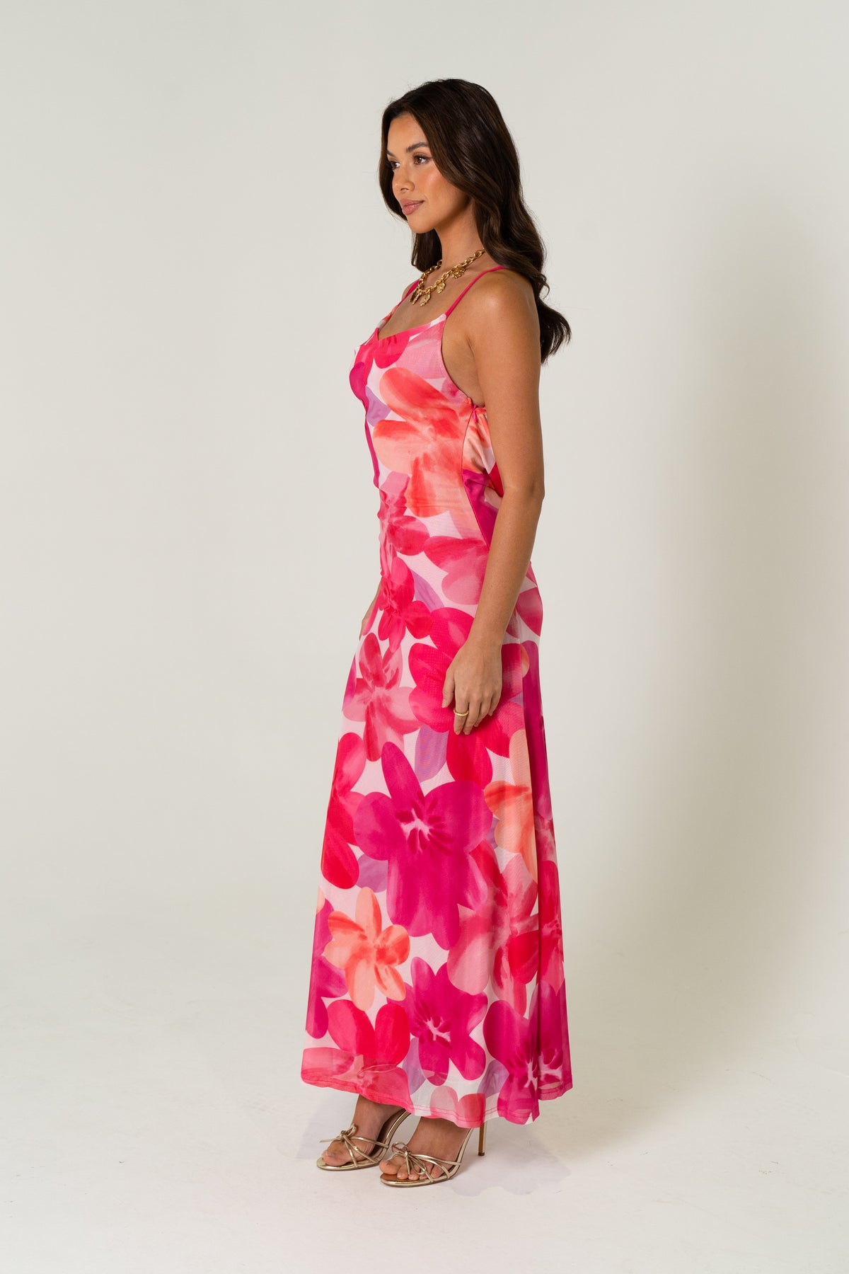 Kaitlyn Pink Print Cross Back Party Dress