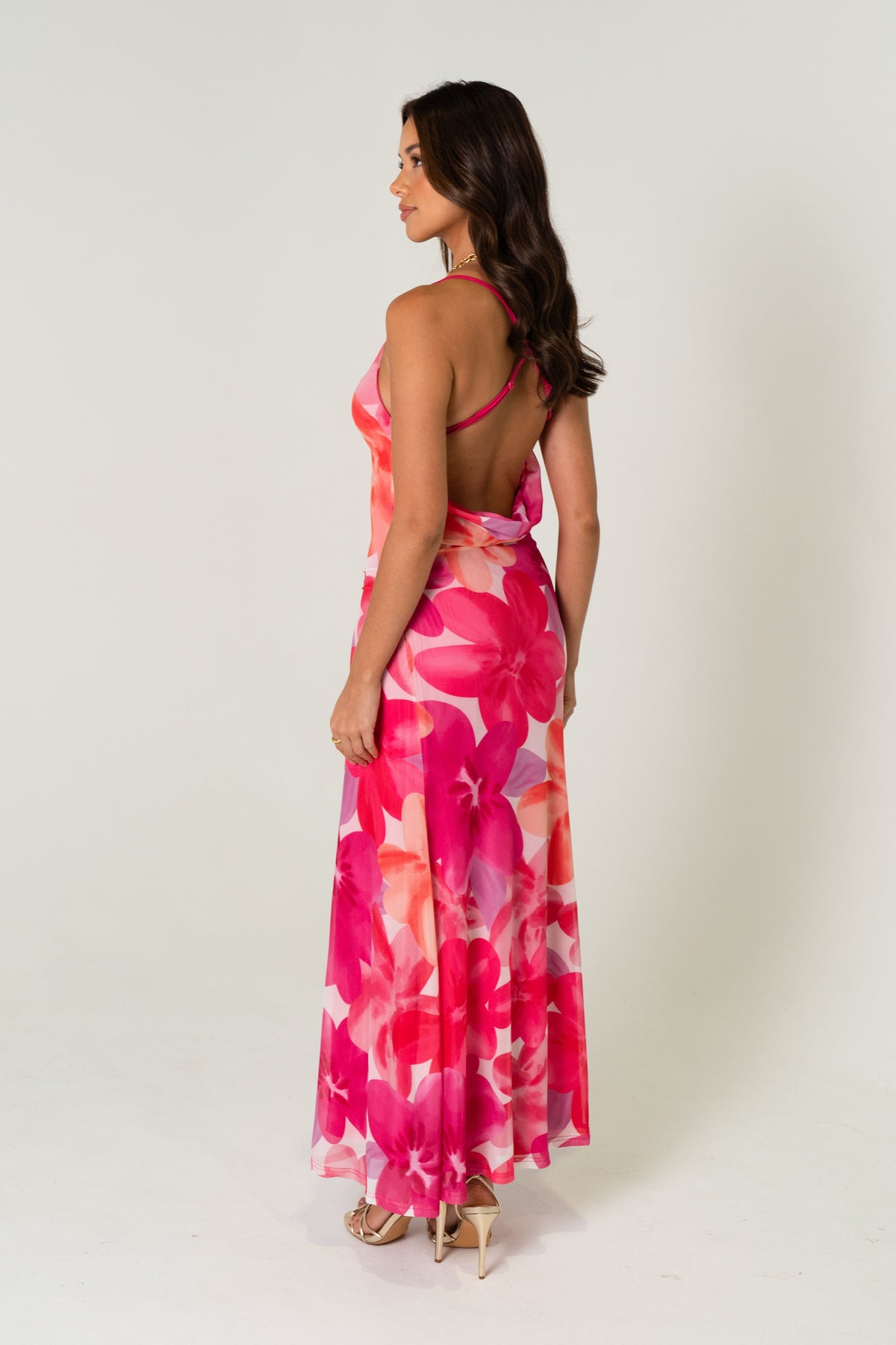 Kaitlyn Pink Print Cross Back Party Dress