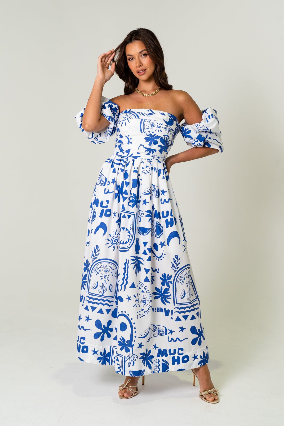 Dahlia Off Shoulder Puffed Sleeve Midi Dress