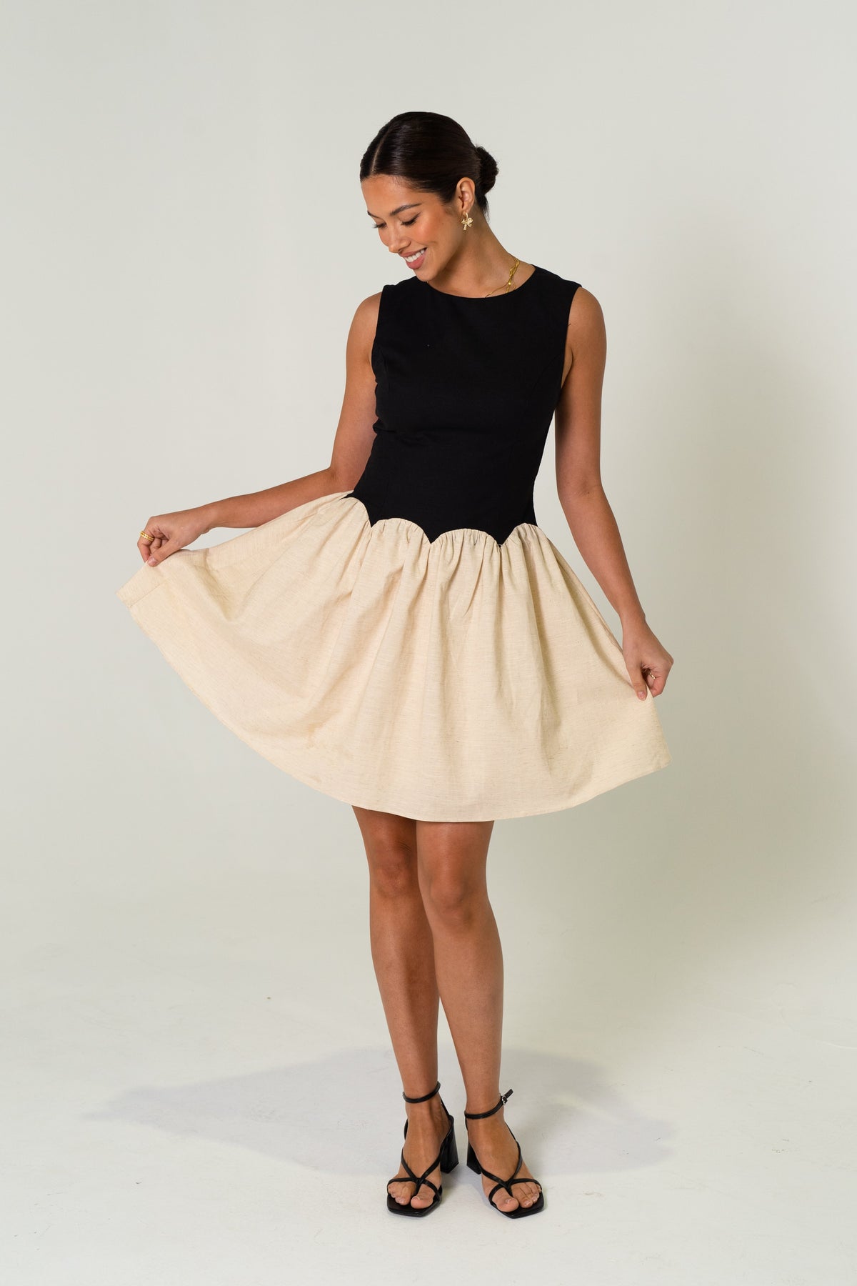 Vittoria Contrast Black & Beige Mini Dress