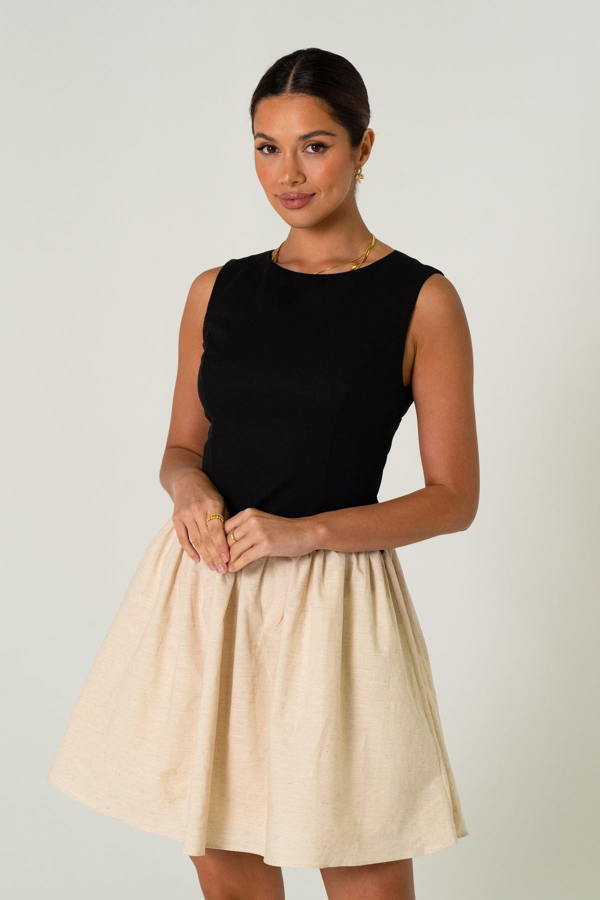 Vittoria Contrast Black & Beige Mini Dress