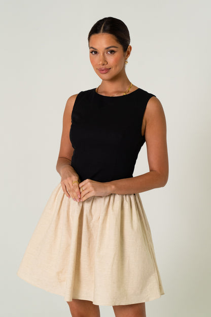 Vittoria Contrast Black & Beige Mini Dress