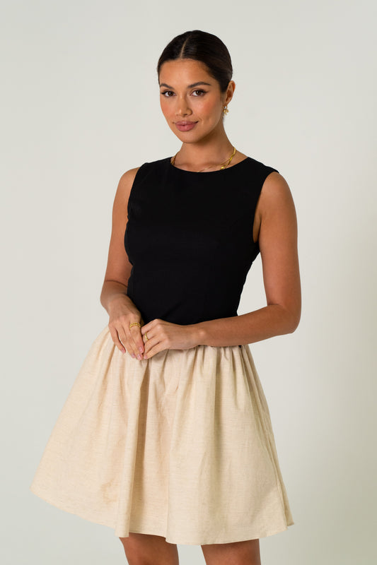 Vittoria Contrast Black & Beige Mini Dress