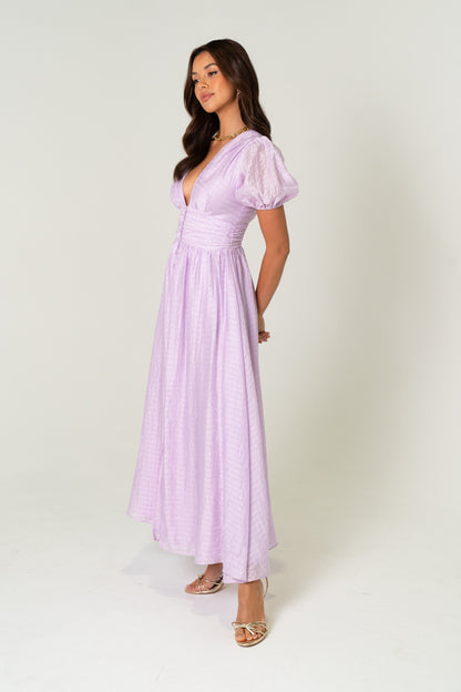Alissa Puff Sleeve Button Down Midi Dress
