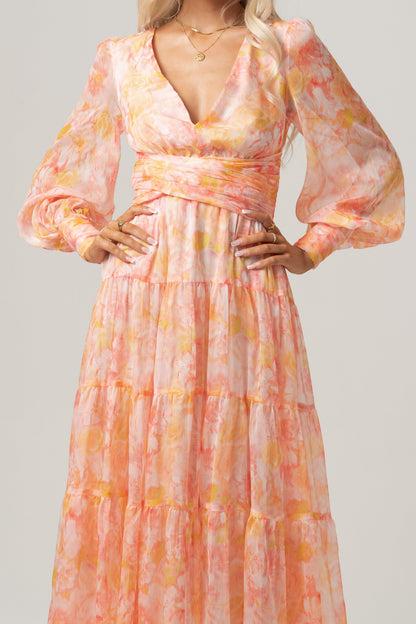 Victoria Peach Maxi Dress with Long Sleeves