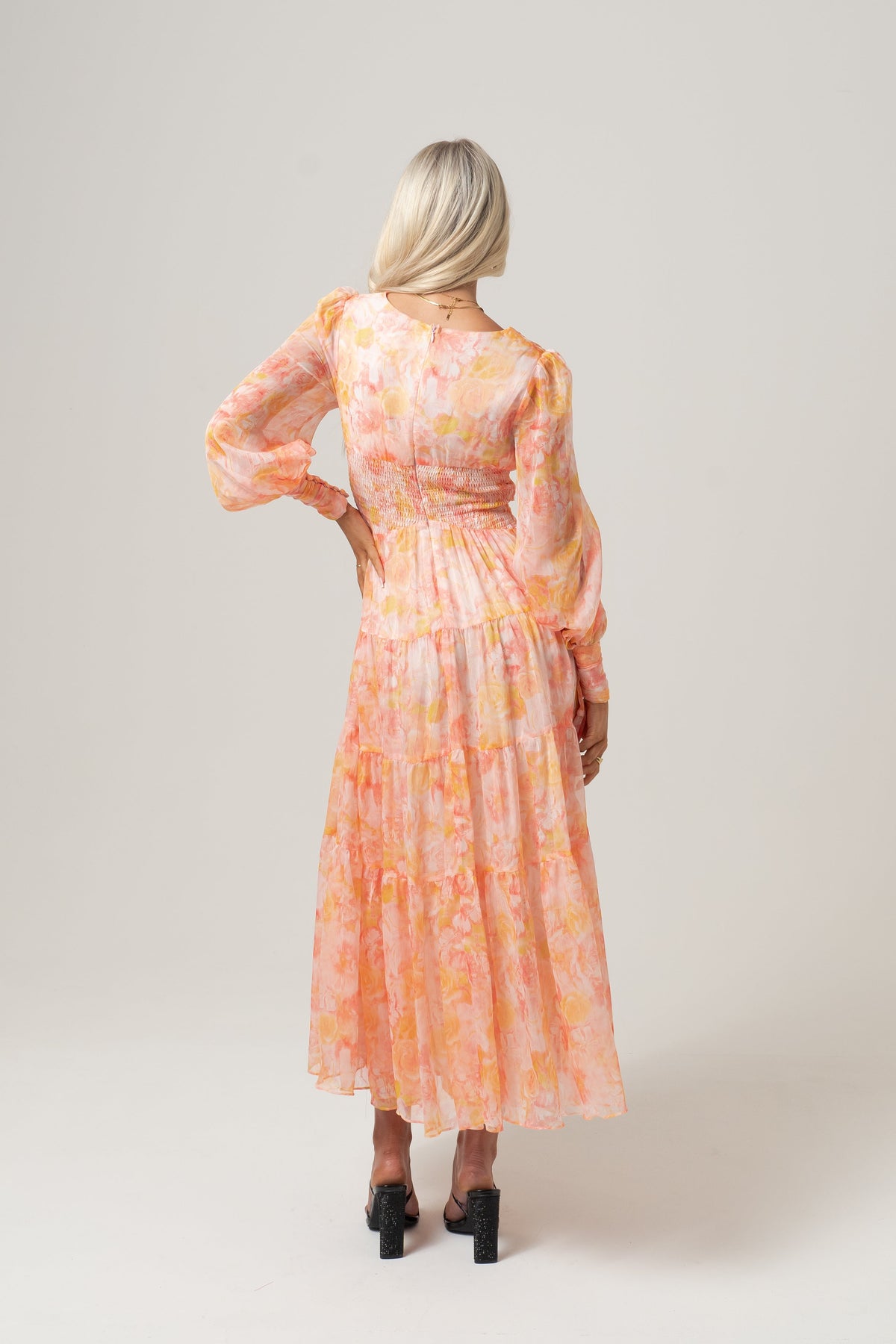 Victoria Peach Maxi Dress with Long Sleeves