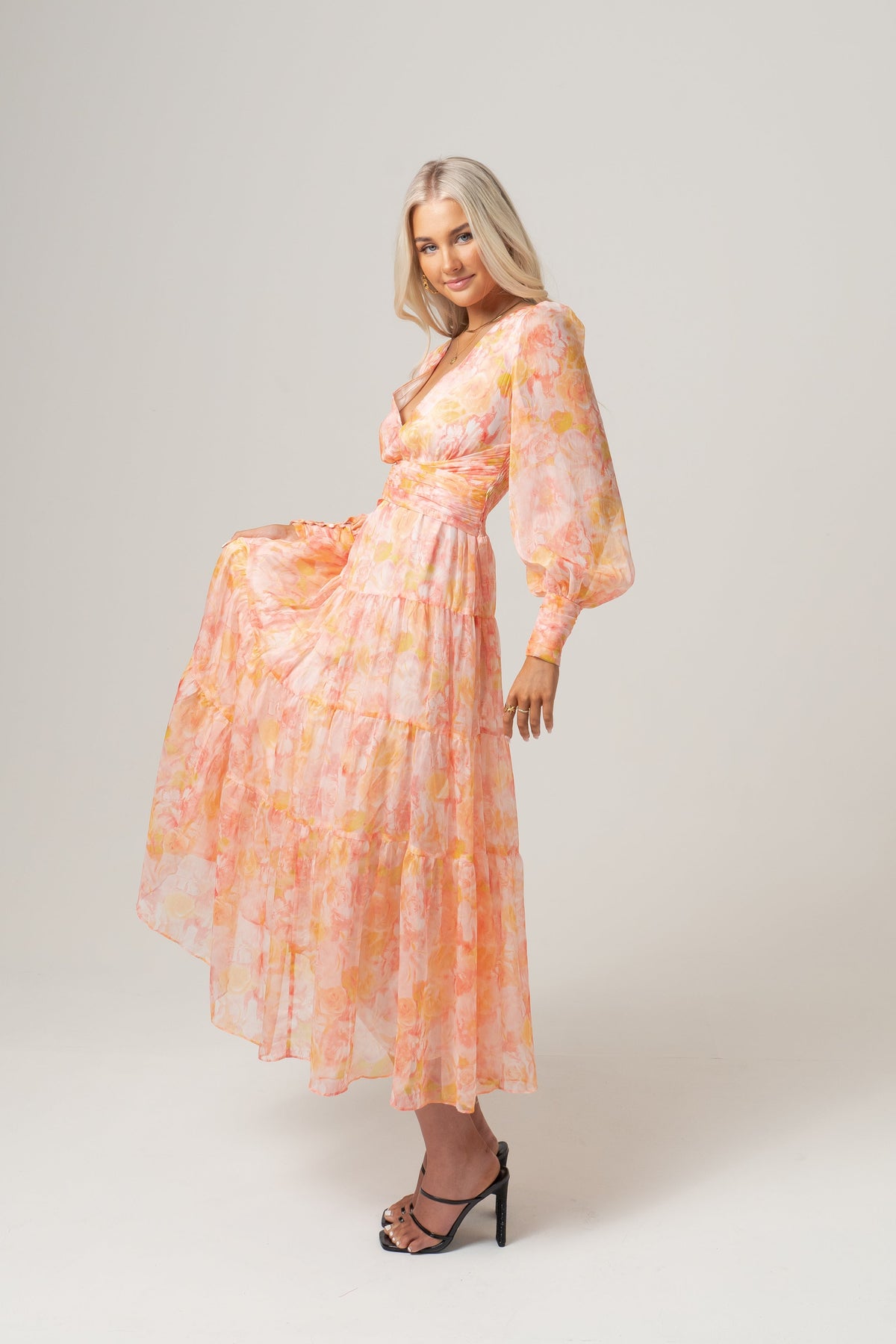 Victoria Peach Maxi Dress with Long Sleeves