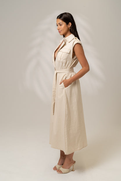 Estelle Cream Midi Dress with Detachable Waist Belt