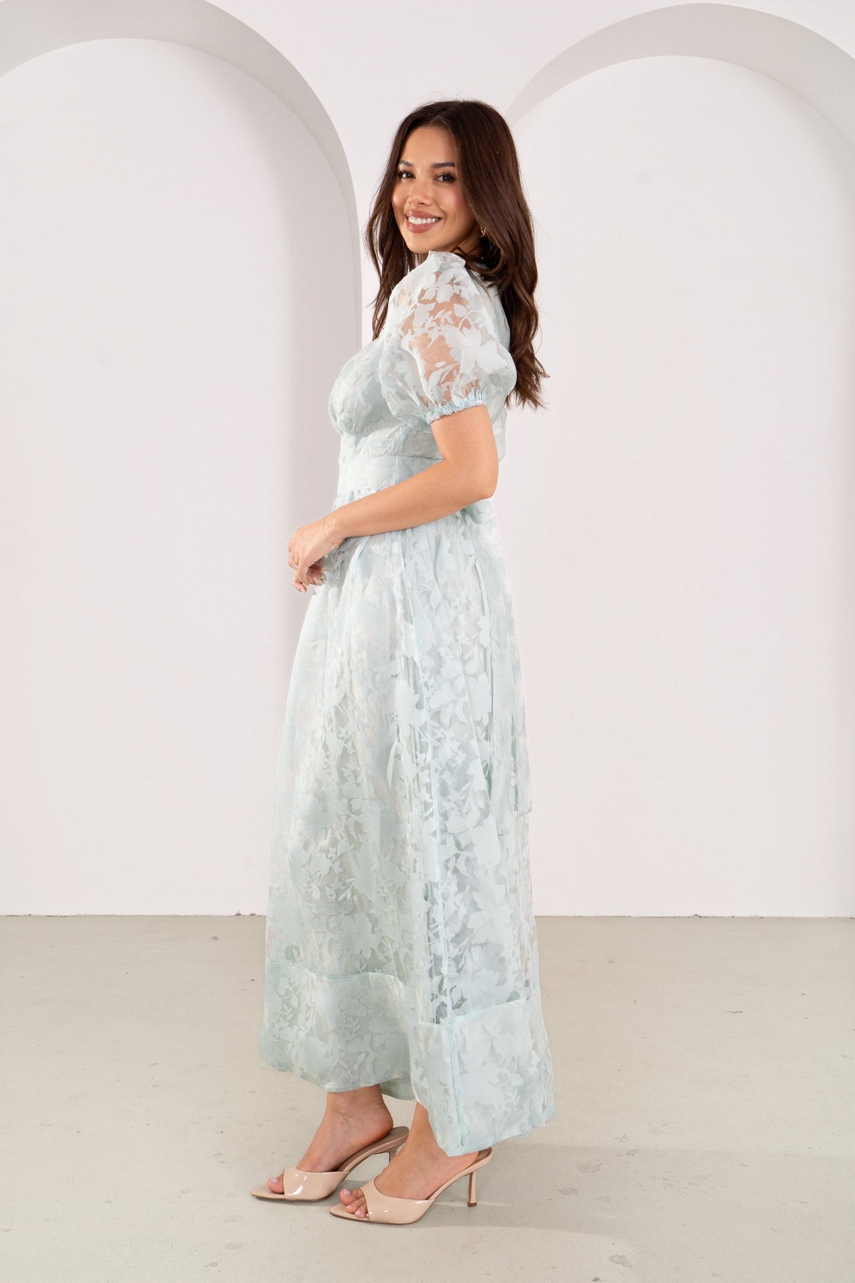 Florabelle Mint Green Puff Sleeve Maxi Dress
