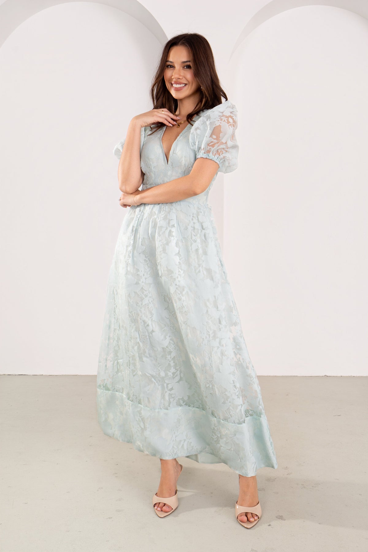 Florabelle Mint Green Puff Sleeve Maxi Dress