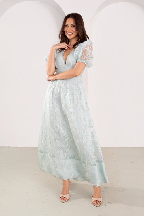 Florabelle Mint Green Puff Sleeve Maxi Dress