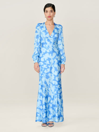 Francoise Dress in Blue Blurred Floral
