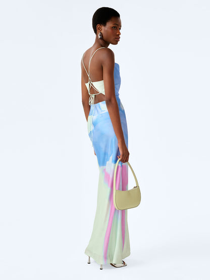 Ginny Dress in Mint Glitched Floral Placement