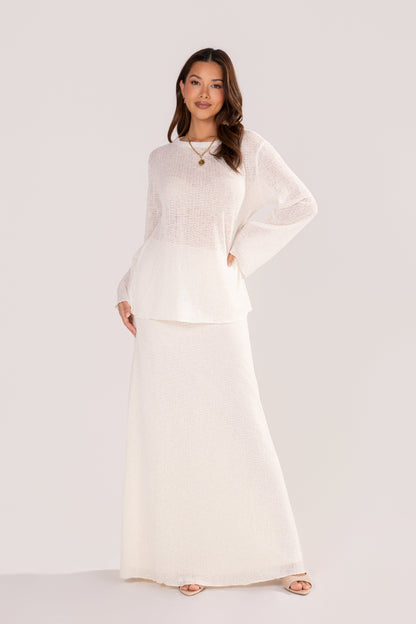 Harper Long Sleeve Cream Crochet Top & Skirt Set