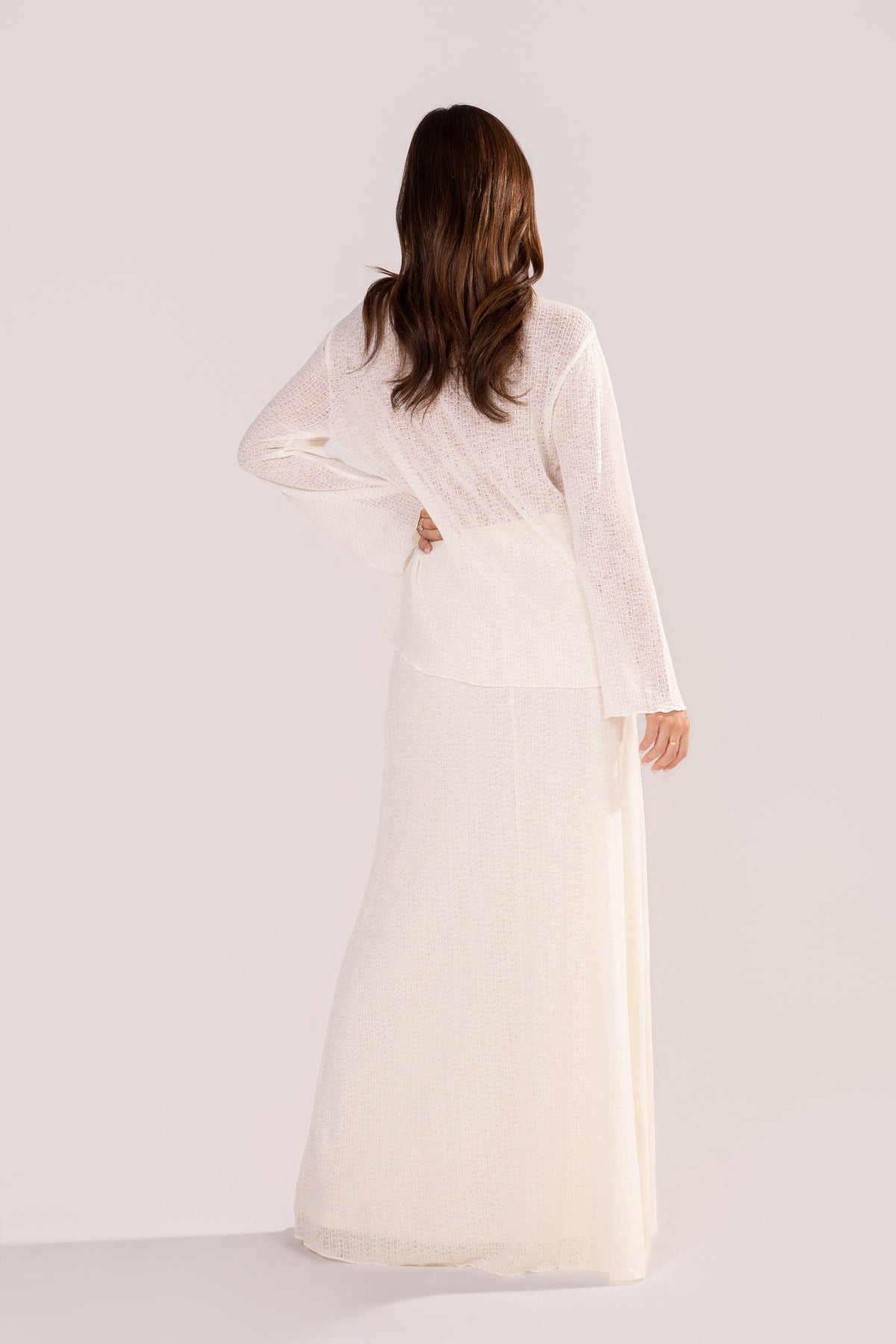 Harper Long Sleeve Cream Crochet Top & Skirt Set