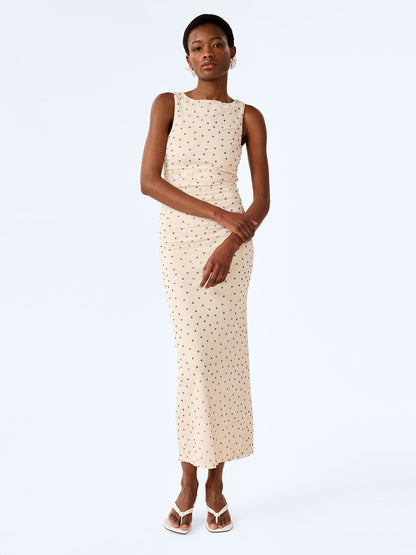 Hollis Sleeveless Dress in White Polka Dot