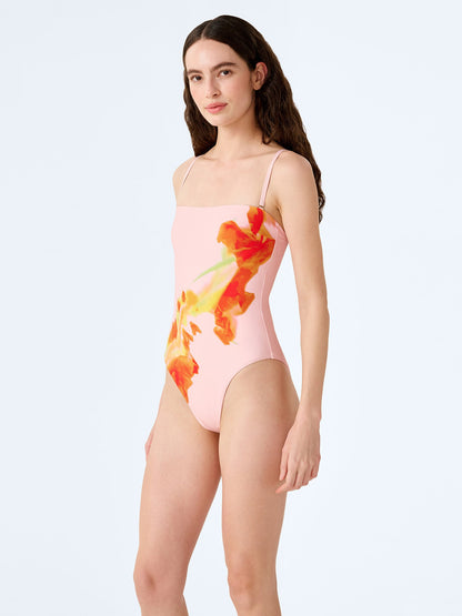 Ibiza Swimsuit in Pink Glitched Floral Placement