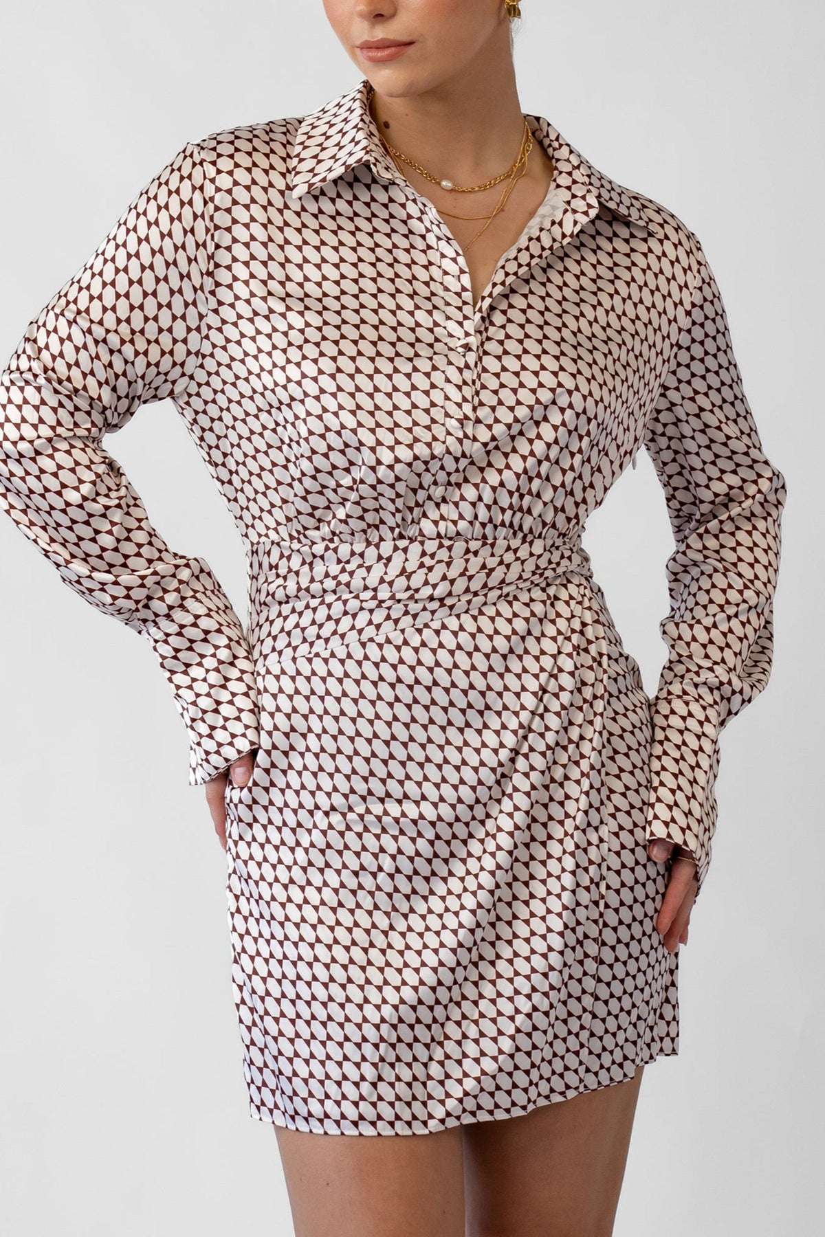 Indie Long Sleeve Button-Down Mini Dress